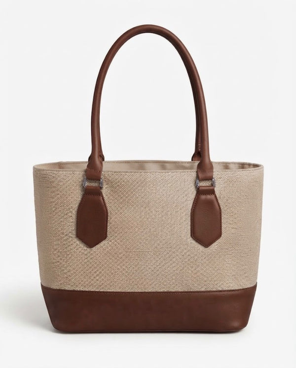 Beige & Brown Tote Bag