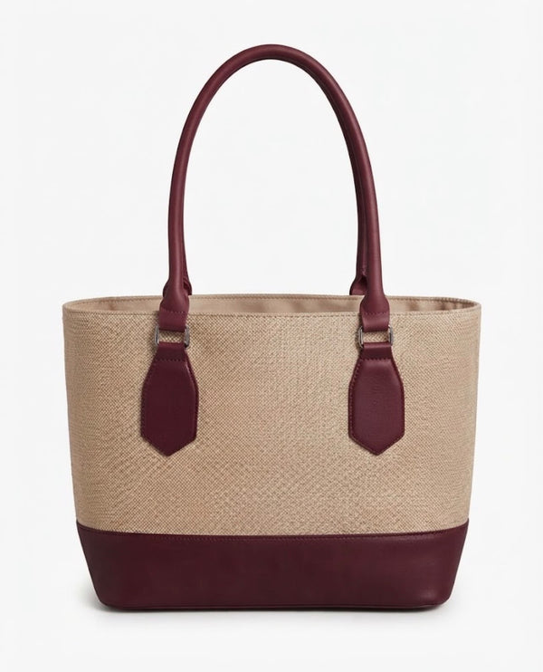 Beige & Mehroon Tote Bag